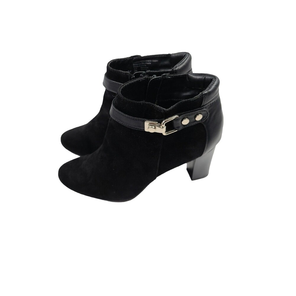 Alfani Dolorna Black Suede Ankle Booties Womens Boot Size 6M Black Silver Buckle